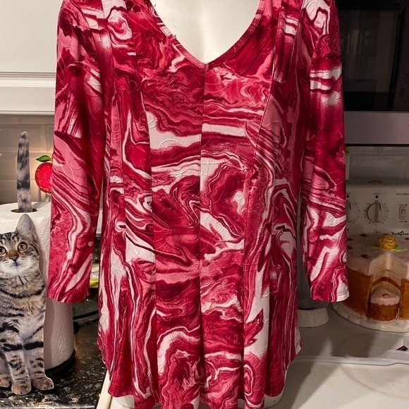 B womens Sami & Jo casual stretch bright pink 3/4 sleeve regular size top L - Picture 1 of 4